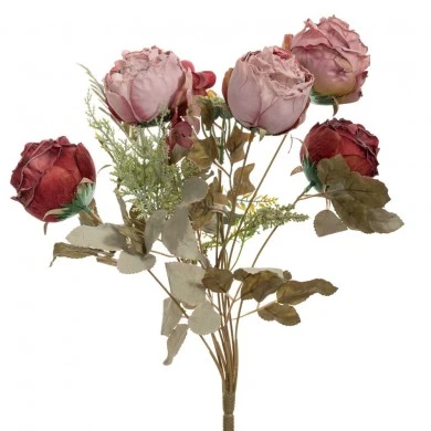 ARTIFICIAL PINK ROSE BUSH X7 42CM