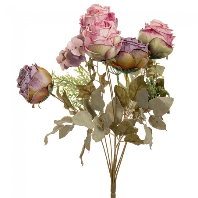 ARTIFICIAL PURPLE ROSE BUSH X7 42CM