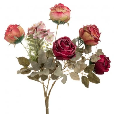 ARTIFICIAL RED ROSE BUSH X7 42CM