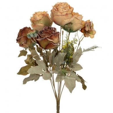 ARTIFICIAL CREAM ROSE BUSH X7 42CM