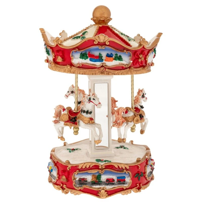 XMAS RESIN WINDING CAROUSEL WITH MUSIC AND MOVEMENT 12,5X12,5X23,5CM