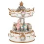 XMAS WHITE  GOLD RESIN WINDING CAROUSEL WITH HORSES, MUSIC AND MOVEMENT 11,5X11,5X17CM