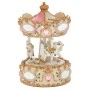 XMAS WHITE  GOLD RESIN WINDING CAROUSEL WITH HORSES, MUSIC AND MOVEMENT 11,5X11,5X16CM