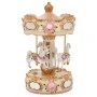 XMAS WHITE  GOLD RESIN WINDING CAROUSEL WITH HORSES, MUSIC AND MOVEMENT 14X14X25CM