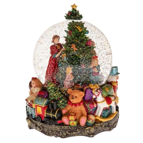 RESIN WINDING WATER GLOBE WITH XMAS SCENE AND MUSIC D18X23CM
