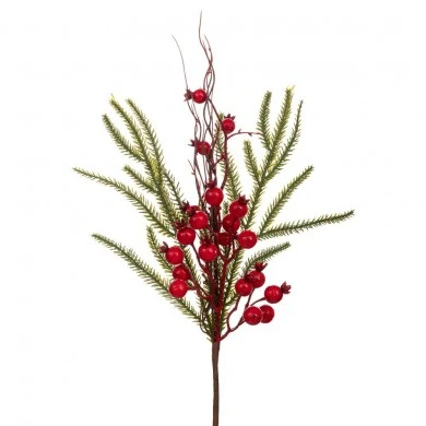 ARTIFICIAL GREEN BRANCH WITH RED BERRIES 52CM