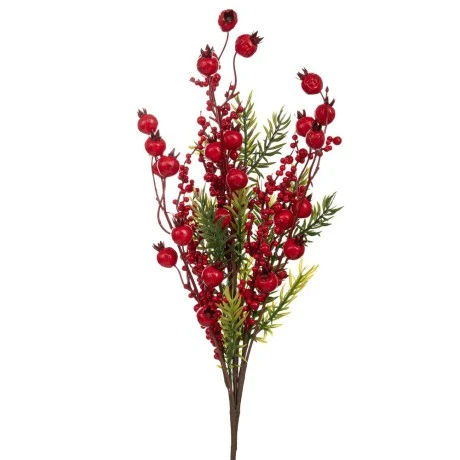 ARTIFICIAL GREEN BRANCH WITH RED BERRIES 75CM