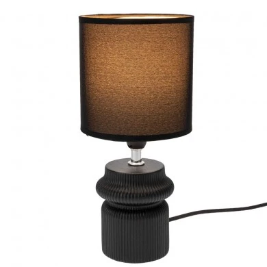BLACK CERAMIC STRIPED LAMP WITH BLACK HAT D13X26.5CM