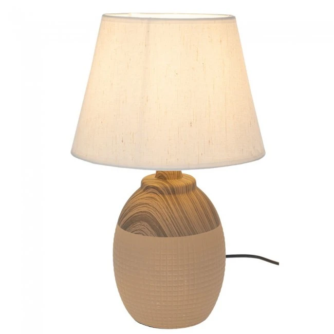 2COLOUR BROWN BEIGE CERAMIC LAMP WITH CRΘME HAT 39CM
