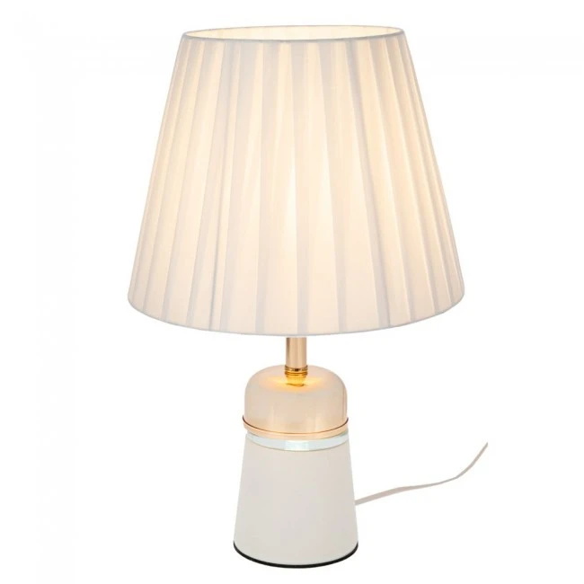 WHITE METAL LAMP WITH GOLD DETAILS AND EXTRA LIGHTING AT THE BASE 37.5CM