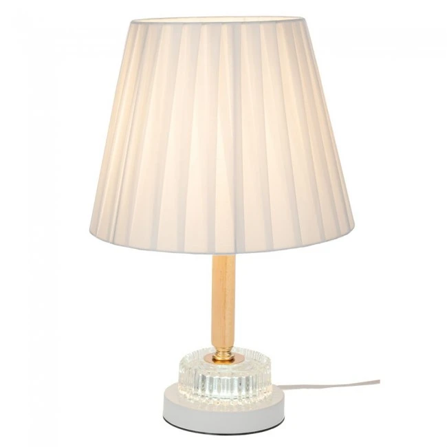 WHITE WOODEN LAMP WITH WHITE HAT AND GLASS AT THE MIDDLE WITH EXTRA LIGHTING 38CM