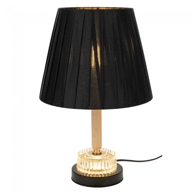 BLACK WOODEN LAMP WITH BALCK HAT AND GLASS AT THE MIDDLE WITH EXTRA LIGHTING 38CM