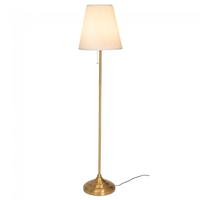 GOLD METAL FLOOR LAMP WITH WHITE HAT AND CHAIN SWITCH 154CM