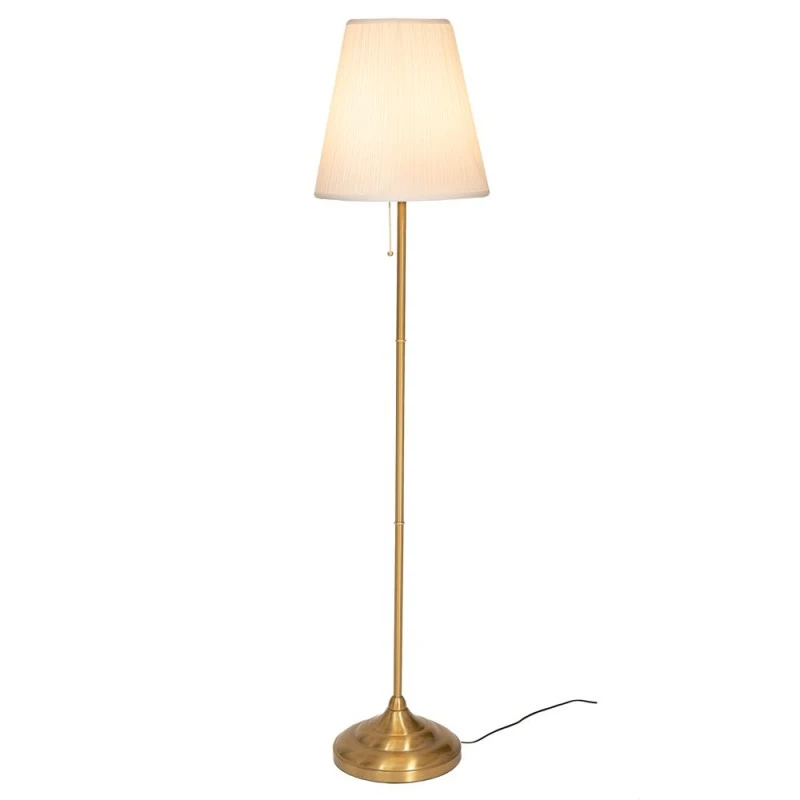 GOLD METAL FLOOR LAMP WITH WHITE HAT AND CHAIN SWITCH 154CM