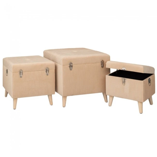 ΣΕΤ 3 ΣΚΑΜΠΟ-ΜΠΑΟΥΛΟ ΚΡΕΜ ΠΛΙΣΕ ΜΕ ΞΥΛΙΝΑ ΠΟΔΙΑ AND ΑΣΗΜΙ ΛΕΠΤΟΜΕΡΕΙΕΣ 60Χ60Χ56ΕΚ 50Χ50Χ36ΕΚ 40Χ40Χ