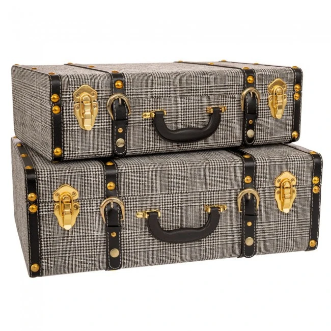 ΣΕΤ 2 ΑΣΠΡΟΜΑΥΡΕΣ ΚΑΡΟ ΒΑΛΙΤΣΕΣ ΜΕ ΧΡΥΣΕΣ ΛΕΠΤΟΜΕΡΕΙΕΣ 50Χ17Χ34ΕΚ 46Χ14Χ28ΕΚ