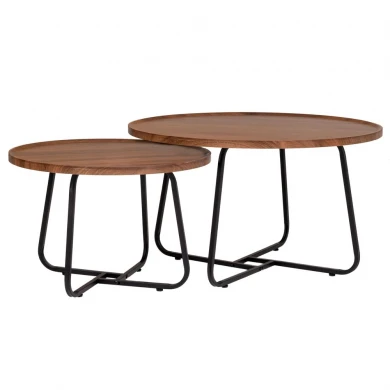 ΣΕΤ 2 ΤΡΑΠΕΖΑΚΙΑ ΚΑΦΕ ΣΤΡΟΓΓΥΛΑ MDF ΜΕ ΜΑΥΡΑ ΜΕΤΑΛΛΙΚΑ ΠΟΔΙΑ Φ70Χ46 Φ60Χ39ΕΚ