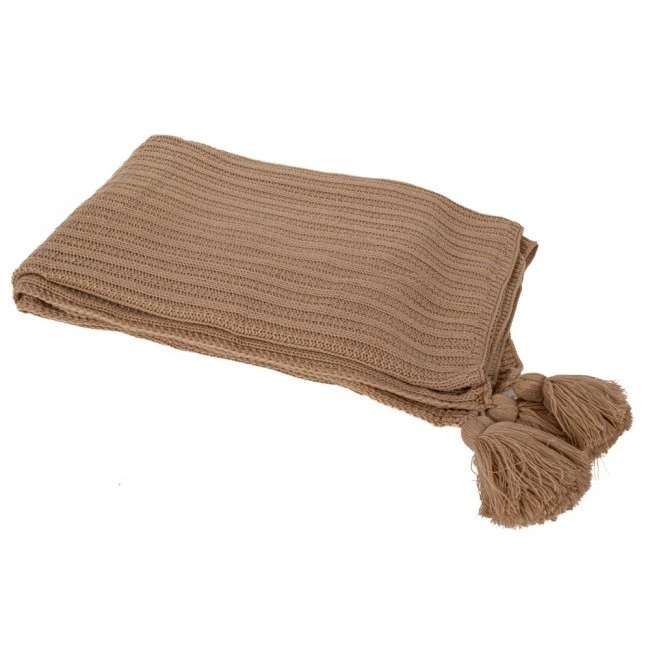 BEIGE KNITTED COUNTERPANE WITH TASSELS 130X170CM