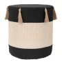 BLACK CRΘME FABRIC STOOL WITH TASSELS D34X37CM