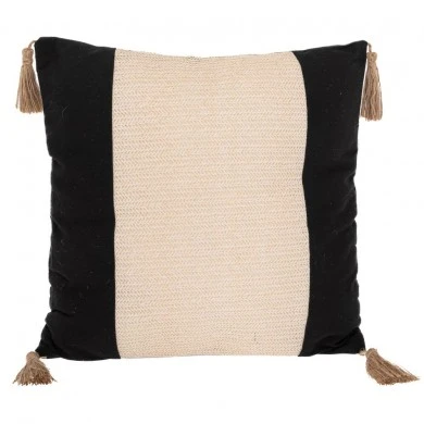 BLACK CRΘME FABRIC PILLOW WITH TASSELS  43X43CM