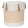 WHITE CRΘME FABRIC STOOL WITH TASSELS D34X37CM