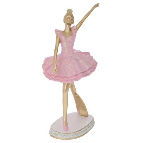 GOLD POLYRESIN BALARINA WITH PINK DRESS 15X12X28CM