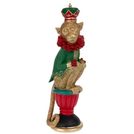 GOLD POLYRESIN MONKEY WITH GREEN COSTUME SITTING 11X10X34CM