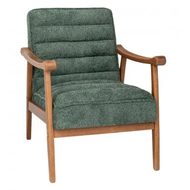 LOUNGE ARMCHAIR MADE OF RUBBER WOOD WITH PETROL BOUCLE FABRIC 81X66X81CM