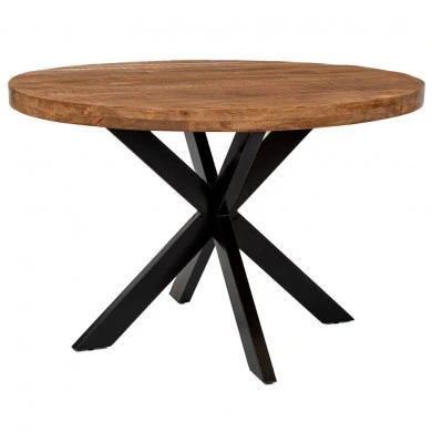 ROUND TABLE MADE OF BROWN MANGO WOOD AND BLACK IRON FRAME D120X78CM