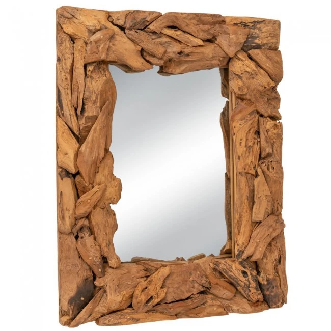 RECTANGULAR MIRROR SUNLIT SERENITY MADE OF WOOD TEAK IN NATURAL COLOR 90X70X7CM