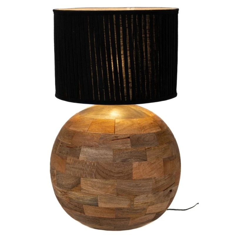 ROUND SHAPE TABLE LAMP MADE OF MANGO WOOD WITH DARK BLUE SHADE D45X50CM