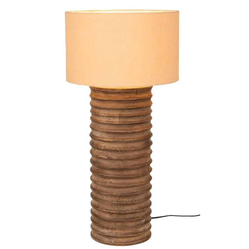 ROUND SHAPE TABLE LAMP MADE OF MANGO WOOD WITH CREAM SHADE D20X58CM