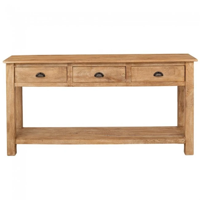 CONSOLE TABLE IN NATURAL COLOR MADE OF MANGO WOOD WΙΤΗ THREE DRAWERS 153X40X76CM