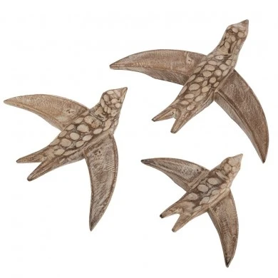 SET 3 DECO BIRDS MADE OF MANGO WOOD 35X28X11 31X23X11 23X17X8CM