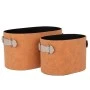 SET 2 BROWN LEATHER BASKET 35X19X19  25X17X14CM