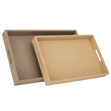 SET 2 LEATHER TRAY IN BEIGE COLOR 45X30X5CM