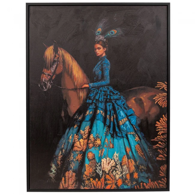 ΠΙΝΑΚΑΣ ΧΕΙΡΟΠΟΙΗΤΟΣ ΜΕ ΓΥΝΑΙΚΑ ΚΑΙ ΑΛΟΓΟ ΣΕ ΜΑΥΡΗ ΚΟΡΝΙΖΑ 94Χ124ΕΚ (90Χ120)