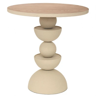 METAL SIDE TABLE IN CREAM COLOR WITH WOODEN SURFACE 46X46X49CM