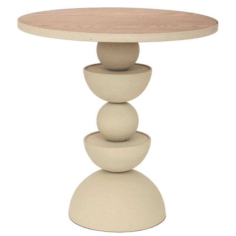 METAL SIDE TABLE IN CREAM COLOR WITH WOODEN SURFACE 46X46X49CM