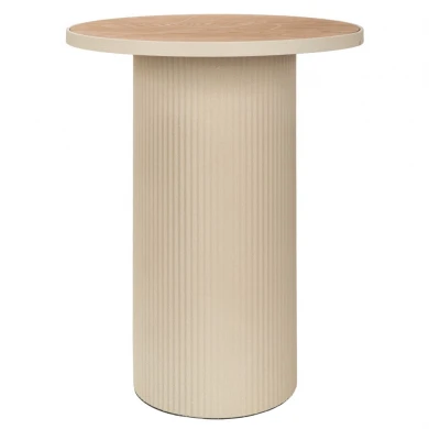 METAL SIDE TABLE IN CREAM COLOR WITH WOODEN SURFACE 46X46X56CM