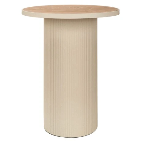 METAL SIDE TABLE IN CREAM COLOR WITH WOODEN SURFACE 46X46X56CM
