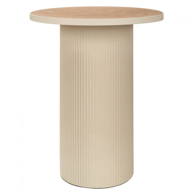 METAL SIDE TABLE IN CREAM COLOR WITH WOODEN SURFACE 46X46X56CM
