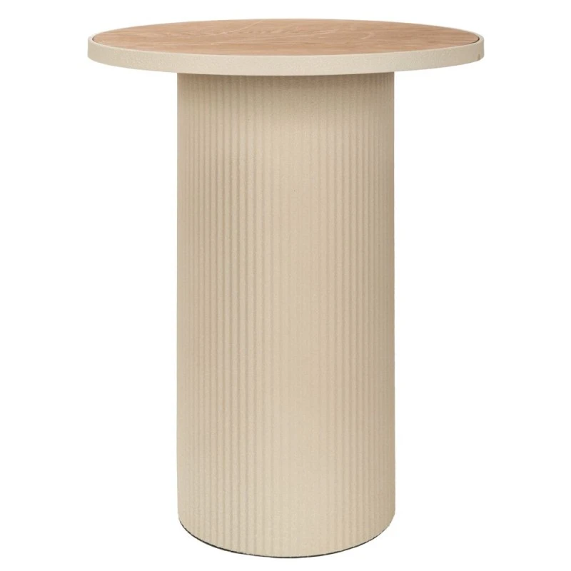 METAL SIDE TABLE IN CREAM COLOR WITH WOODEN SURFACE 46X46X56CM