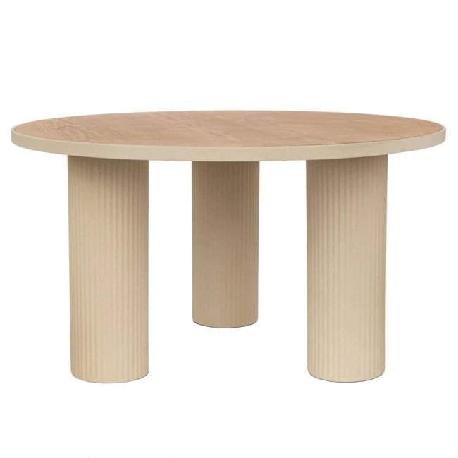 METAL SIDE TABLE IN CREAM COLOR WITH WOODEN SURFACE 74Χ74Χ41CM