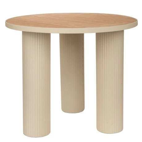 METAL SIDE TABLE IN CREAM COLOR WITH WOODEN SURFACE 59X59X50CM