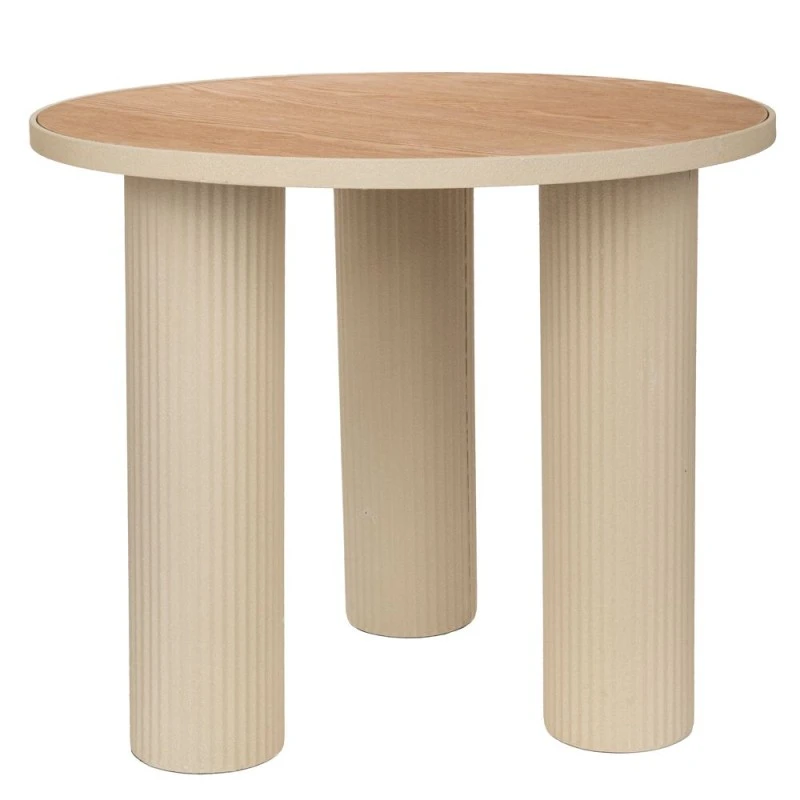 METAL SIDE TABLE IN CREAM COLOR WITH WOODEN SURFACE 59X59X50CM
