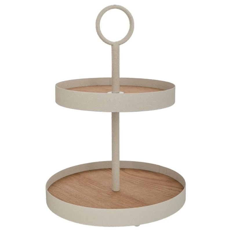 TWO LAYERS PLATE IN CREAM COLOR MADEOF METAL AND WOOD 30X30X43CM