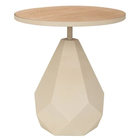 METAL SIDE TABLE IN CREAM COLOR WITH WOODEN SURFACE 45X45X49CM