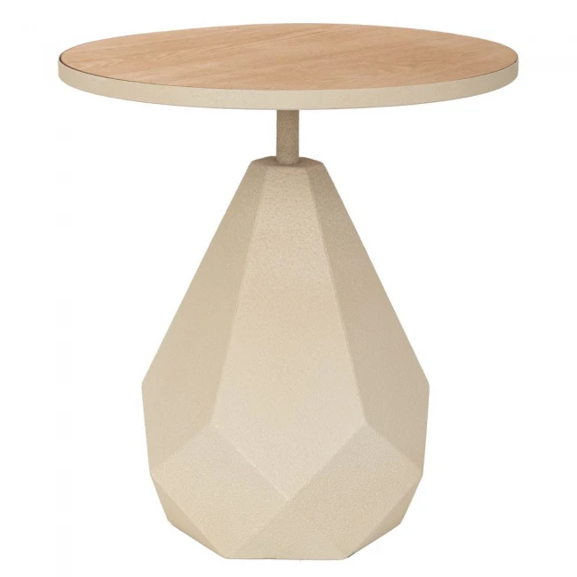 METAL SIDE TABLE IN CREAM COLOR WITH WOODEN SURFACE 45X45X49CM