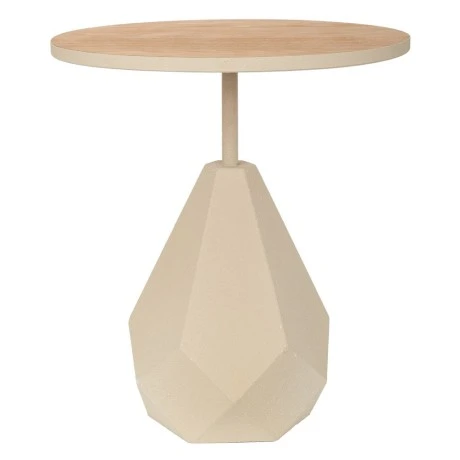 METAL SIDE TABLE IN CREAM COLOR WITH WOODEN SURFACE 50X50X56CM